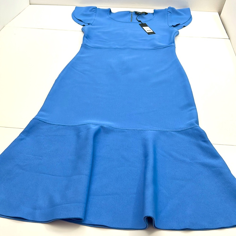 BCBG MaxAzria Women’s M Light Blue Bandage Dress Ruffle Skirt - Picture 9 of 9